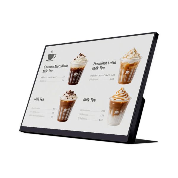FHD 23.8 Android Digital Poster Player WiFi Indoor Network L-type Countertop Plastic OEM Built-In CMS Anti-Glare Text 1 Year