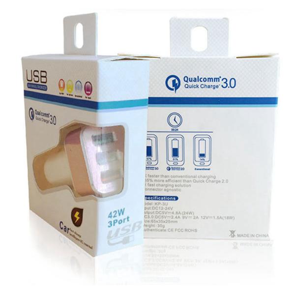 Quick Charger 3.0 42W  USB 3 Ports Cell Phone Car Charger