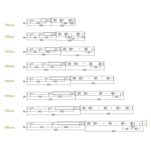 Side Installation Soft Close Drawer Slides Self Closing 25000 Times Cycling