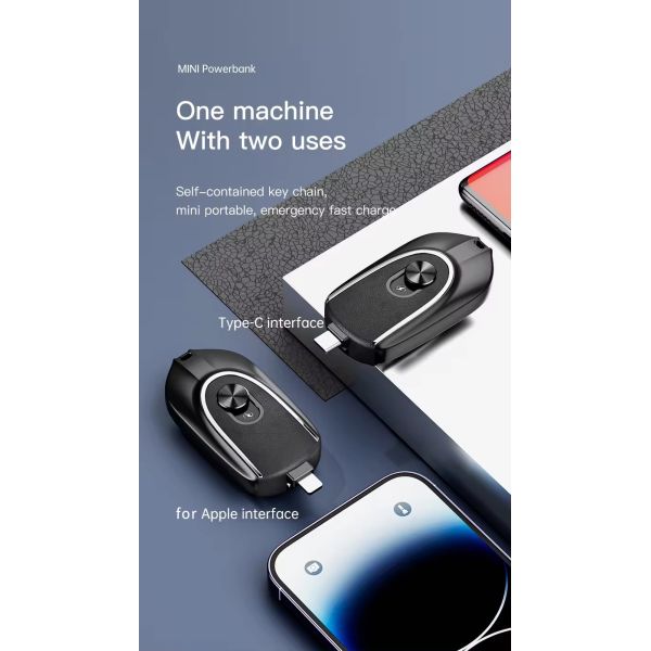 2 In 1 Multi Purpose 1200mah Mini Power Bank Outdoor Travel Charging Keychain PowerBank Mobile Phone Charge