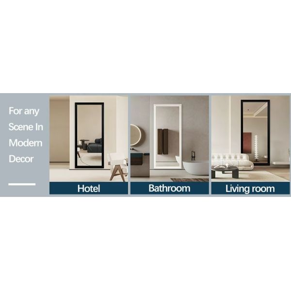 Vintage Wooden Framed Full Length Mirror , Rectangle LED Full Body Mirror For Living Room