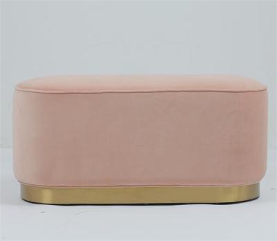 Modern Velvet Fabric Ottoman Bench Bedroom With Golden Trim