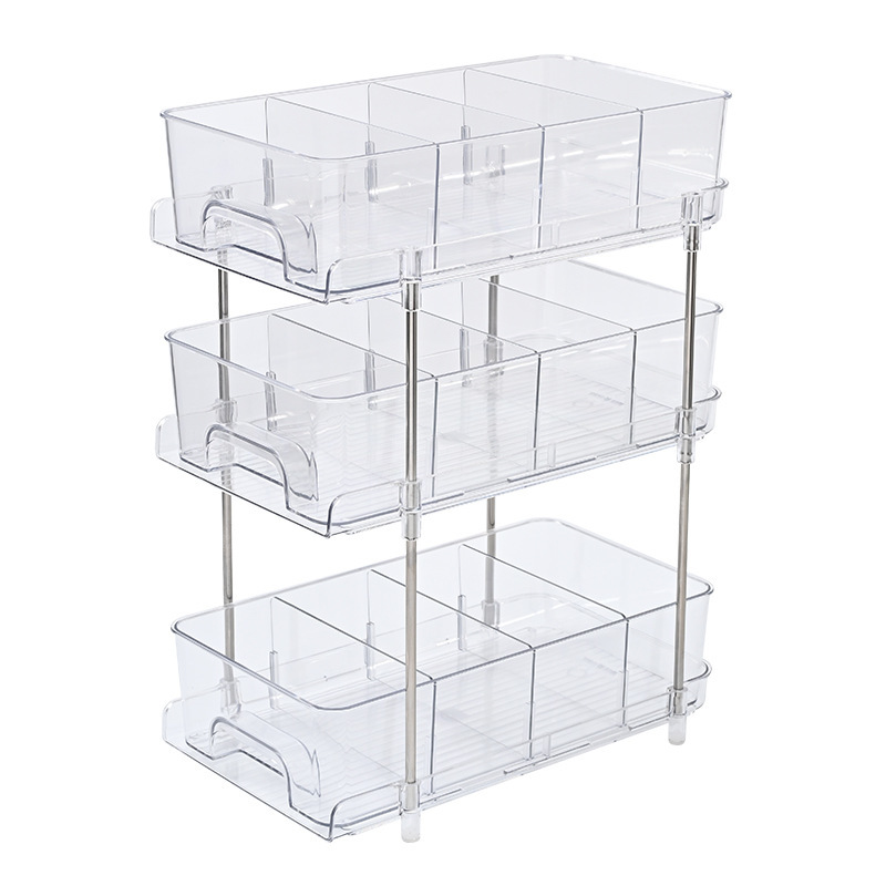 Professional Clear Plastic Cosmetic Organizer Multi-Tier Snack Shelf Skincare Storage Box for Bedroom Living Room Kitchen