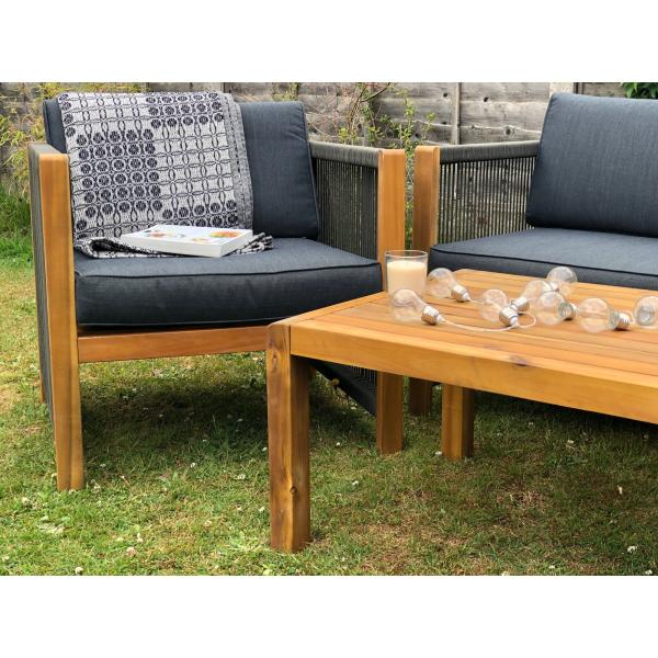 Outdoor Furniture Set with Wooden Lounge Chairs and PE Rattan Weave W71 x D66 x H64cm