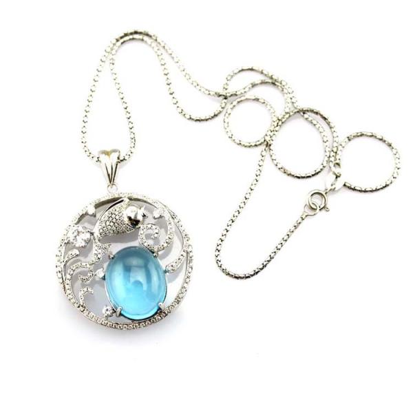 Fashion Silver Jewelry Oval Dome Blue Topaz CZ Fish Charm Jewelry (PSJ0354)