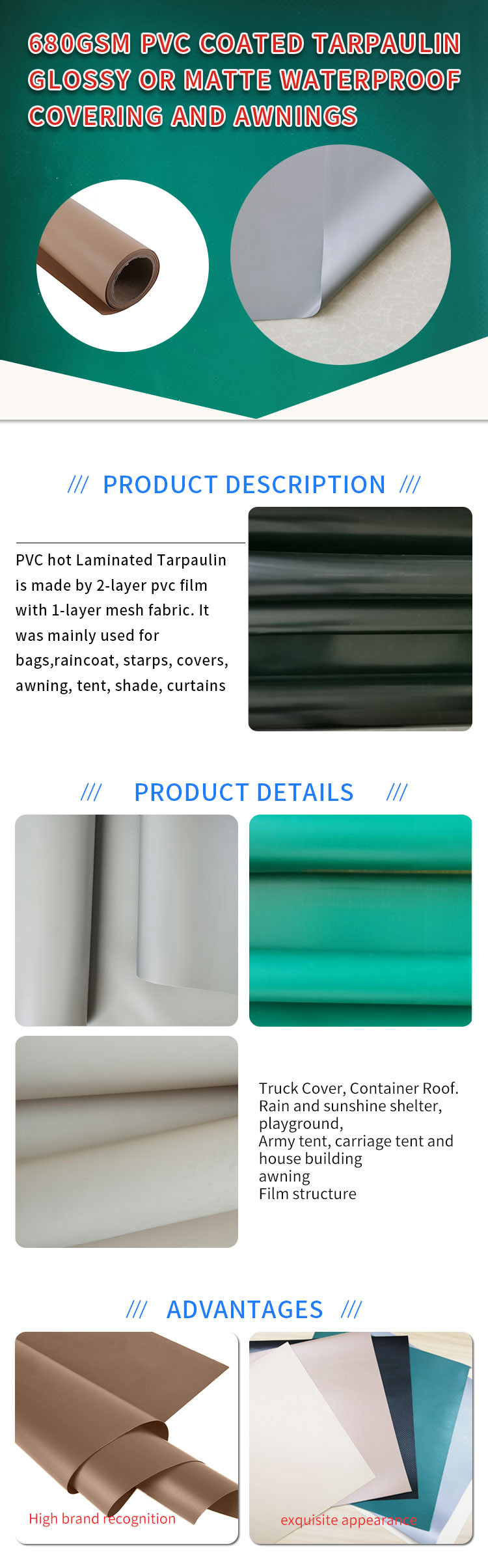 1000D покрытый полиэстером брезент PVC 18oz сверхмощный