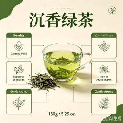 Premium 150g Wild Agarwood Green Tea, Natural Organic Oud Leaf Blended Loose Tea, Stress Relief Healthy Daily Drink