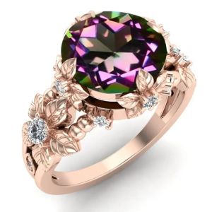 14K Sterling Silver Vintage Art Round plaqué par or a coupé Topaz Gemstone Engagement Rings blanc mystique