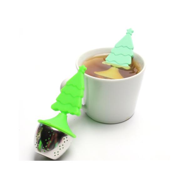 BPA Free Christmas tree Stainless Steel reusable silicone tea bags Silicone Handle with Drip Tray