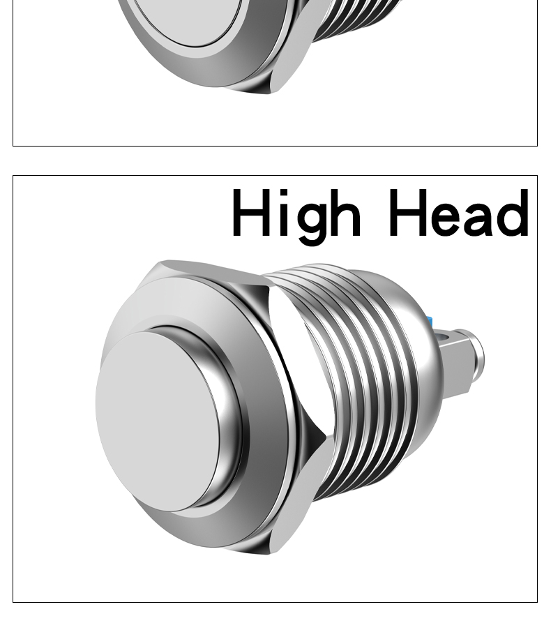 Momentary 12mm Metal Push Button Switch Screw Foot Copper Nickel Plated Shell 1NO High/Flat Head 6V 24V 220V