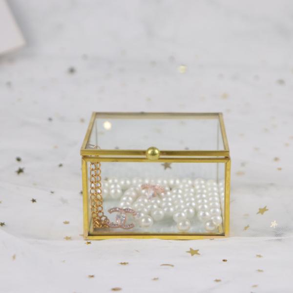 Custom Vintage glass artifact cosmetics Ring pearl beads jewelry Box gift gold color display storage box wholesale logo
