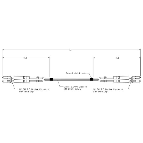 Гибкий провод 2.0mm оптического волокна дуплекса LC/UPC LC/UPC SM с зажимом Zipcord