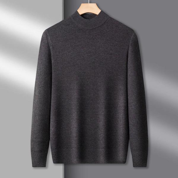 Men s Sweaters with Ribbed Hem for Fall/Winter Half High Collar Woolen Crew Neckline and Seasonal Style