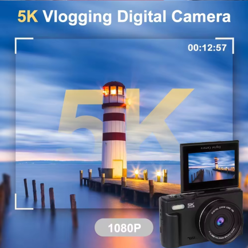 Compact Vlogging Camera 75MP 5K Digital Camera with AI Smart Face Tracking 180° Flip Screen 18X Zoom WiFi Auto Focus Vlogging