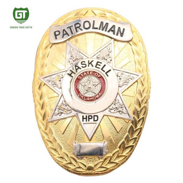 Gold Plating HPD Zinc Alloy 3d police badge with gold plating