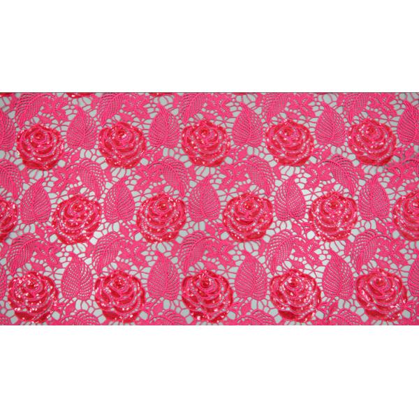 Chemical lace with Red/Pink /Orange Color + Embroidery Sequin Lace Fabric
