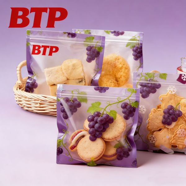 Christmas New Year Food Snack Candy Cookie Moisture Proof Laminated PET/CPP Zipper Plastic  Bag with Window Digital Printed