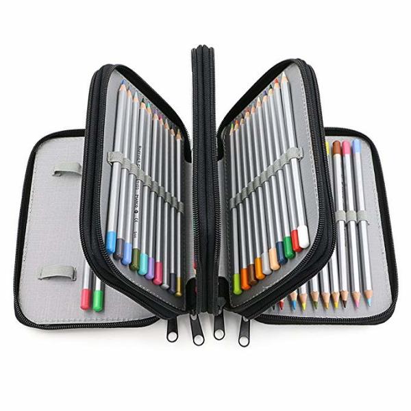Portable Oxford Zipper Pencil Bag 72 Slots Colored Pencil Case Organizer Black