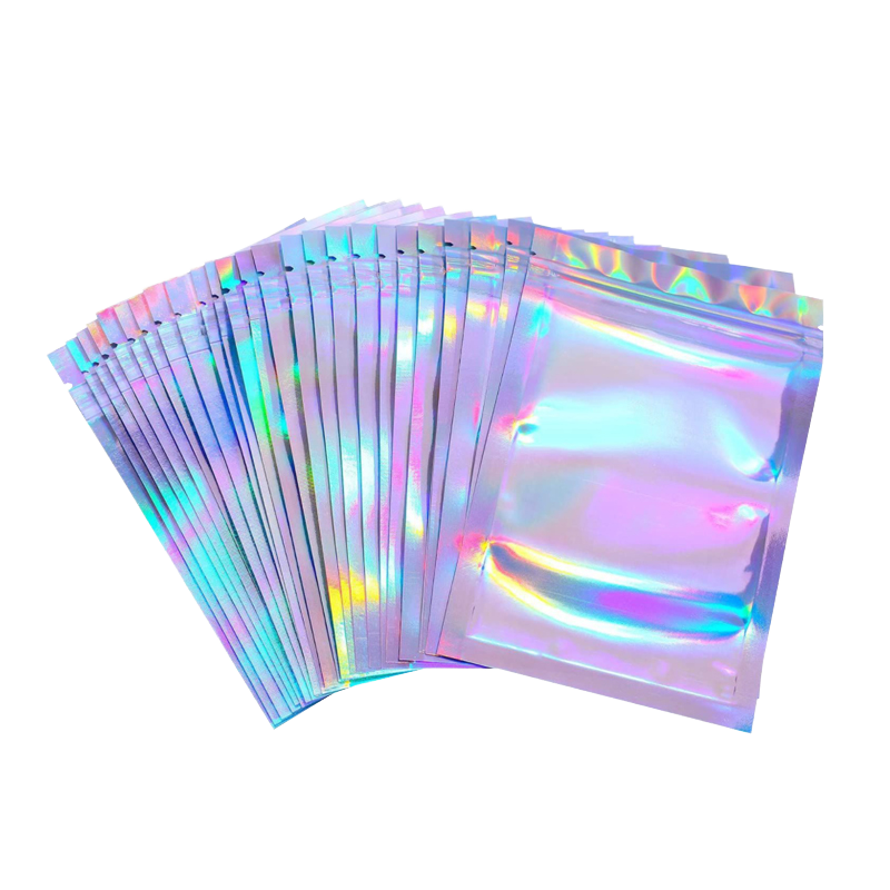Custom Perforated Heat Seal Zipper Self-Sealing Moisture Proof Holographic Pouch for Jewelry Phone Cases  Packaging