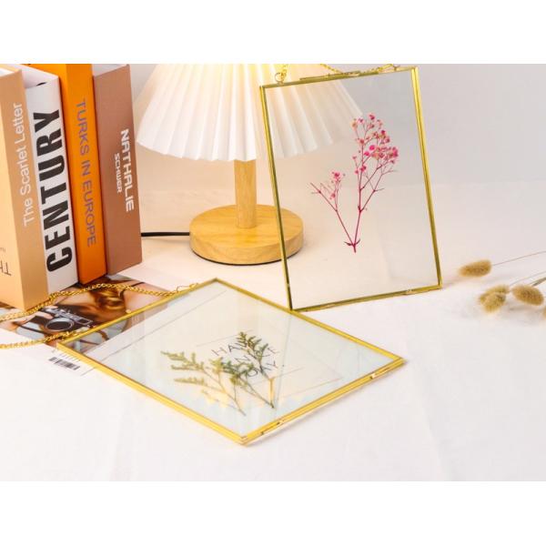 Gold copper quadrilateral metal photo frame glass artifact Dried flower clip Botanical specimen clip