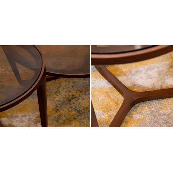 Black Contemporary Small Round Wood Coffee Table Tempered Glass Top