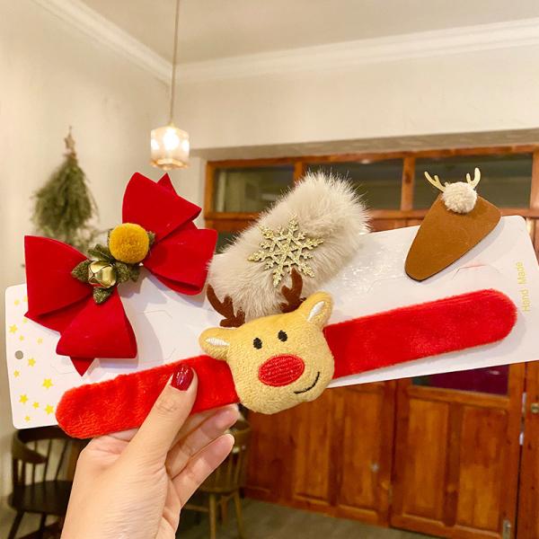 Christmas Slap Bracelets Kids Hair Bow Clips Barrettes Hairpin 43g With Santa Claus