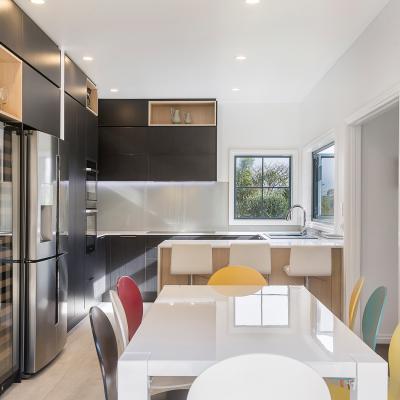 Black wood texture Timber Veneer U Shaped Modular Kitchen