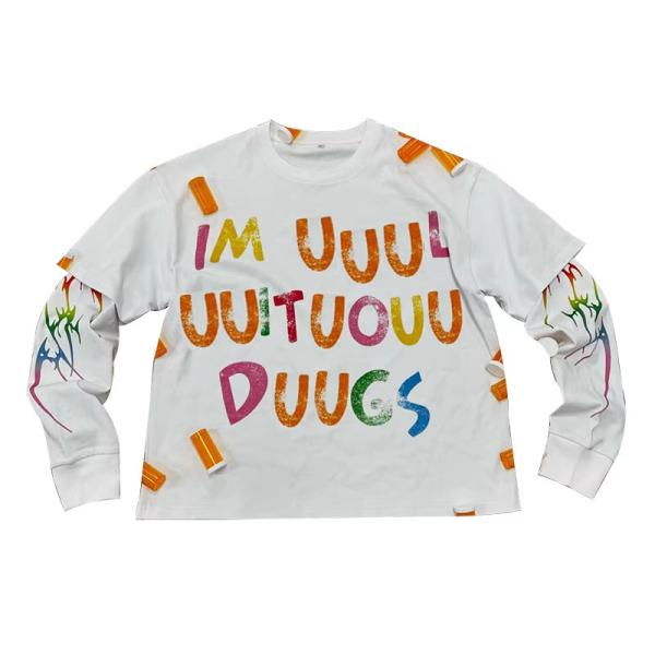 Clothing Manufacturer Streetwear Custom Cotton Unisex Long Sleeve T Shirt Screen Printing Drop Shoulder Oversized Boxy Tshirt