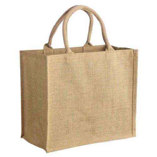 Foldable Jute Shopping Tote Bag / Reusable Market Bags With Cotton Handles