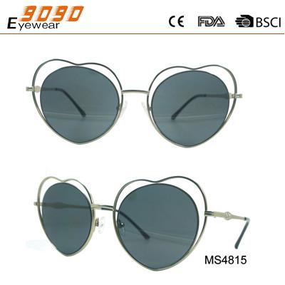 Hot selling metal sunglasses with heart shape, UV 400 protection lens,suitable for women