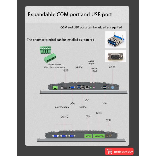 Industrial Android Panel PC 15 Inch-IP65 Waterproof Fanless VESA Mount J1900 Quad-Core 10-Point Touch 2-Channel Network