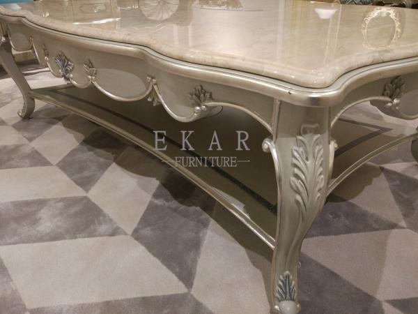 Luxury Elegant Hand Carved Marble Top With Wood Top Coffee Table For Sale