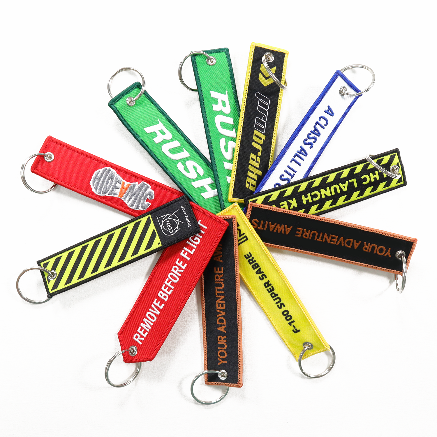 DANSKY Woven Tags Label Crew Embroidered Keychain With Key Rings