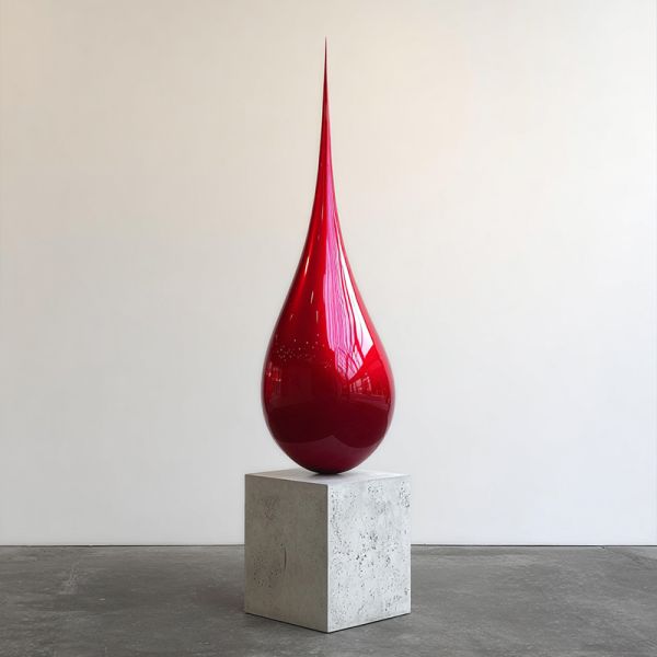 Glossy Red Painted Tear Metal Sculpture Artistic Decor For Commercial Spaces