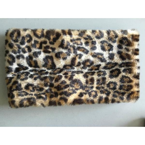 100% Acrylic Knit Infinity Scarf Faux Fur Animal Printing With Nylon Satin Lining