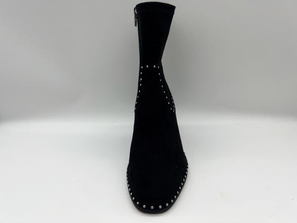soft suede leather and stretch lycra fabric black Womens Dress ankle Boots with metal zipper design，square abs heel