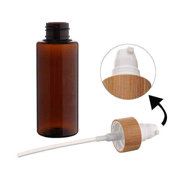 Eco-friendly 100ml Amber Plastic Empty Cosmetic Packaging – 24/410 Lotion Bottle With Bamboo Lid