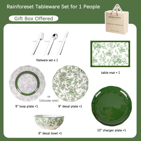 Kitchen Tabletop Under Glazed Technique Porcelain Tableware Set With Diatom Placemats
