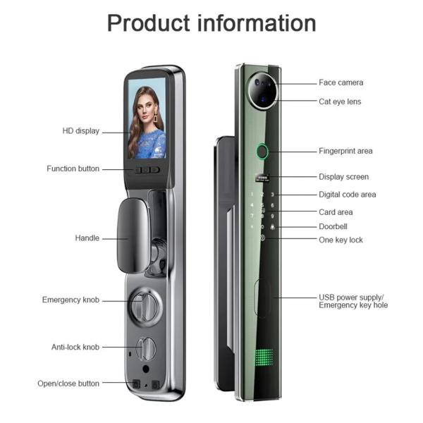 Glomarket Tuya Smart 3D Face Recognition Automatic Lock Cat Eye Biometric Fingerprint Digital Password Door Lock