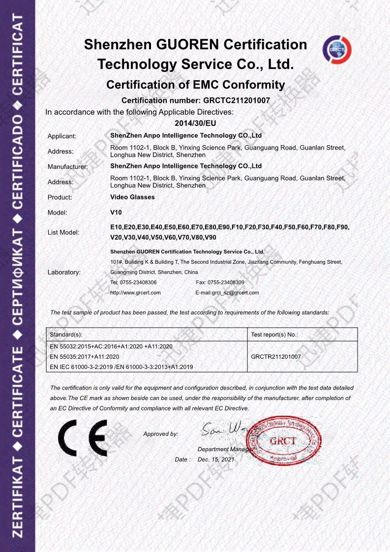 Shenzhen Anpo Intelligence Technology Co., Ltd. Сертификации