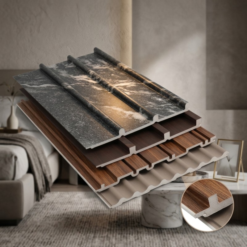 Modern Indoor WPC Wall Panel Wood Grain Fluted Design for Living Room and Bedroom