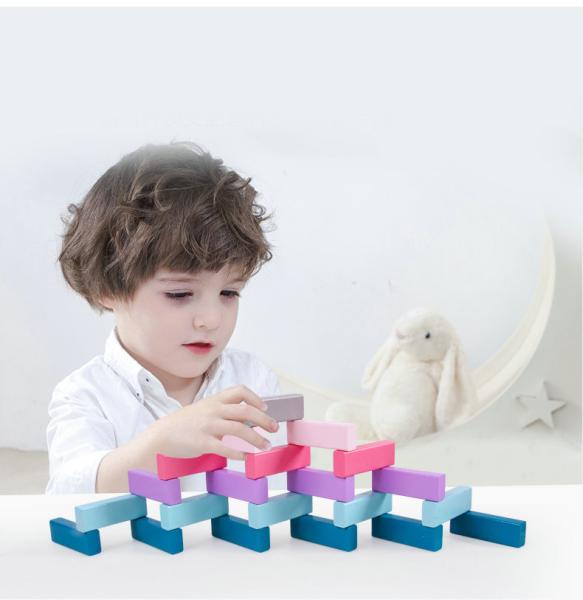 Equilibre 48pcs coloriu blocos de madeira do dominó empilhou brinquedos educacionais do arco-íris