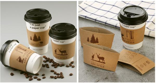 Custom Logo Hot Paper Cup Sleeves Brown Color Lightweight With Heat Insulation