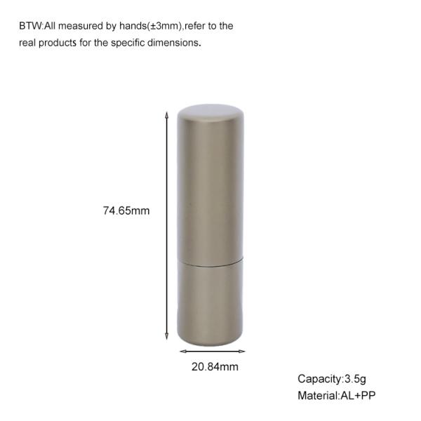 3.5g AL+PP Gray Cylindrical Frosted Bottle With Gray Cap For Empty Lipstick Tube