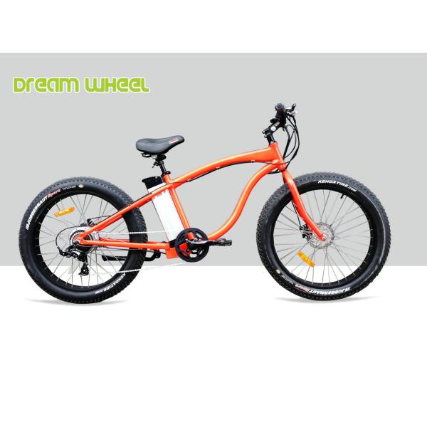 750W Electric Beach Cruiser Bikes Orange Aluminum Alloy 6061