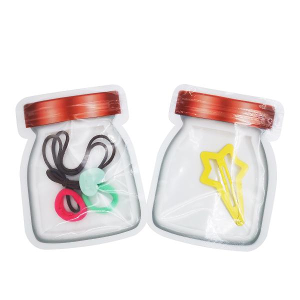 Custom Design Storage Jar Shape Translucent Standing Up Ziplock Heat Seal Bags for Food, Candy, Snack, Cookie Packaging