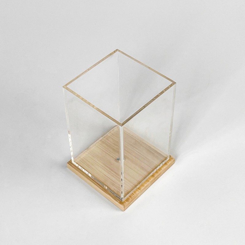 Custom Transparent Acrylic Bamboo Pen Holder with Magnetic Card Use Creative Square Stationery for Office