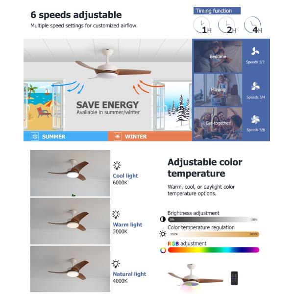 Elegante ventilador de techo de 3 cuchillas con luz LED integrada Diseño moderno y elegante