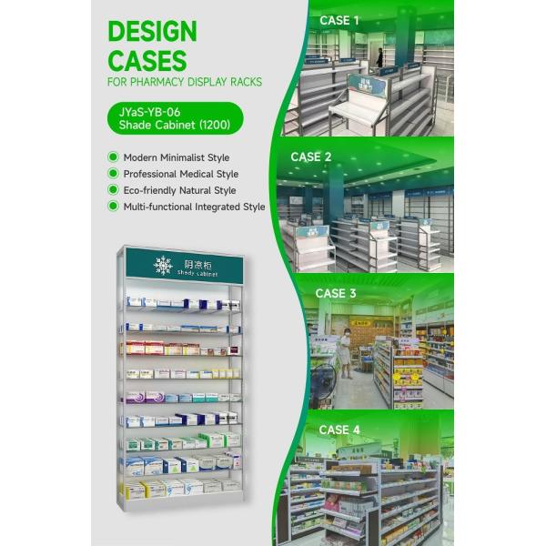 JYaS-YB-06 Eco-friendly Community Pharmacy Shade Cabinet with White Glossy Boards and Clear Glass Shelves