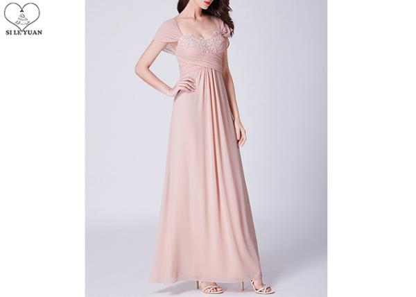 Lotus Leaf Sleeve Blush Pink Bridesmaid Dresses A Line Lace Pleating Chiffon
